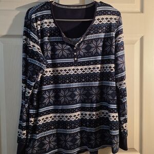 Womens Nautica Women's Blue and White Patterned Pajama Top Medium